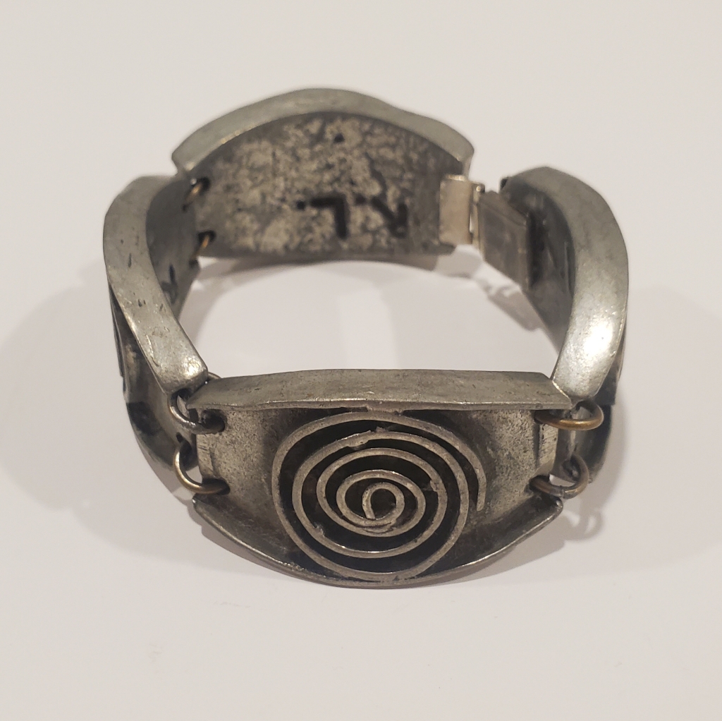 Vintage Robert Larin Modernist Pewter Silver Bracelet Eye Panels Minimalist
